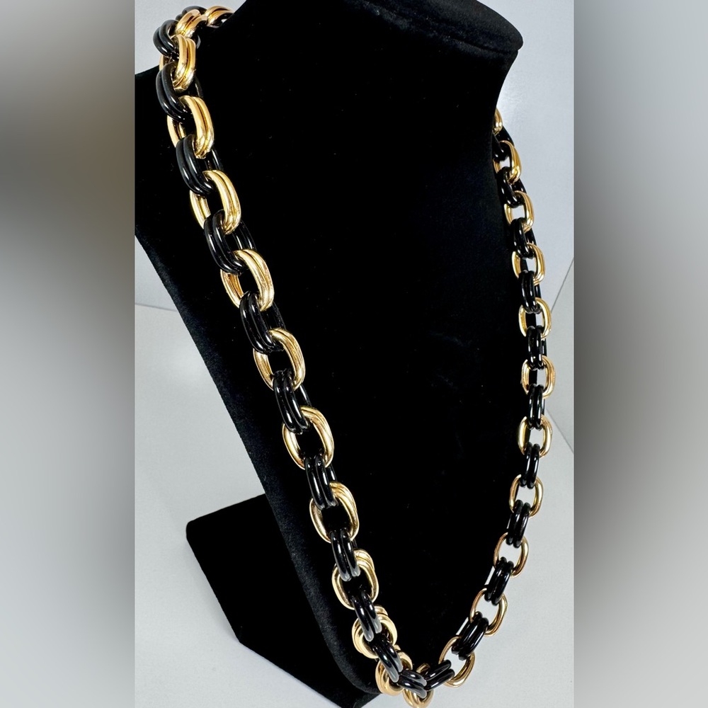 Vintage Chunky Double Gold-tone & Black Chain Link Necklace 22” #1500 - Picture 2 of 10